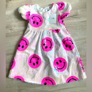 Lola + The Boys Girls Sequin Smiley Face Dress